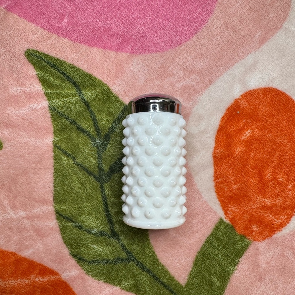 Fenton White Hobnail Salt Shaker with Silver Lid